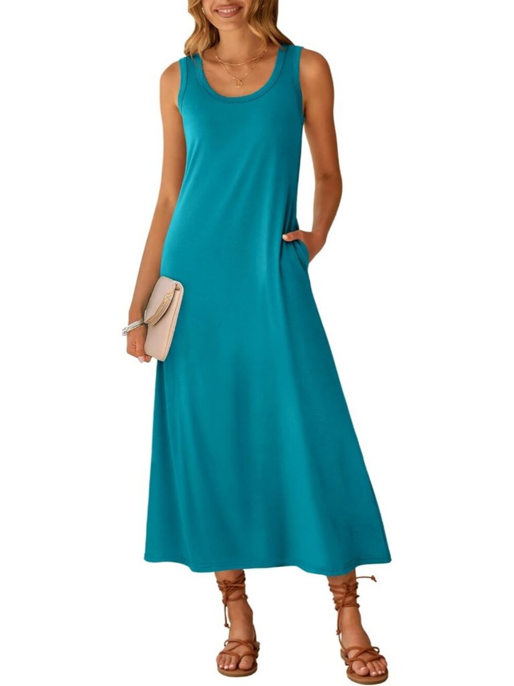 Women's Lake Scoop Neck Sleeveless Long Tank Maxi Dress Summer Casual Sundress